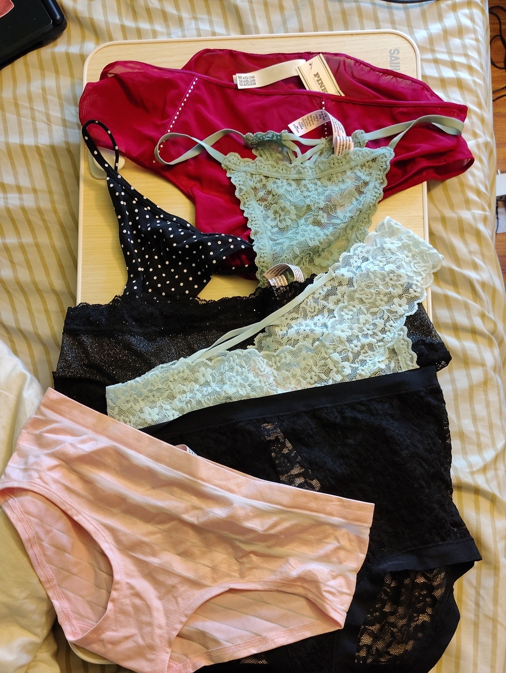 NWT 7 VS Pink Women’s Lace & Cotton Underwear Set - Mint, Black, Pink, Burgundy